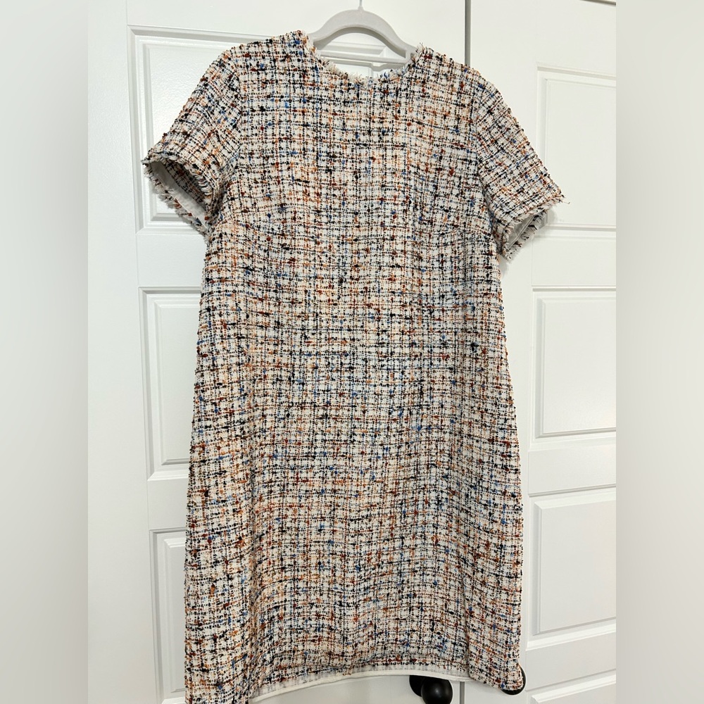 Ann Taylor Tweed Dress 14 Confetti Color with blue orange and gold
